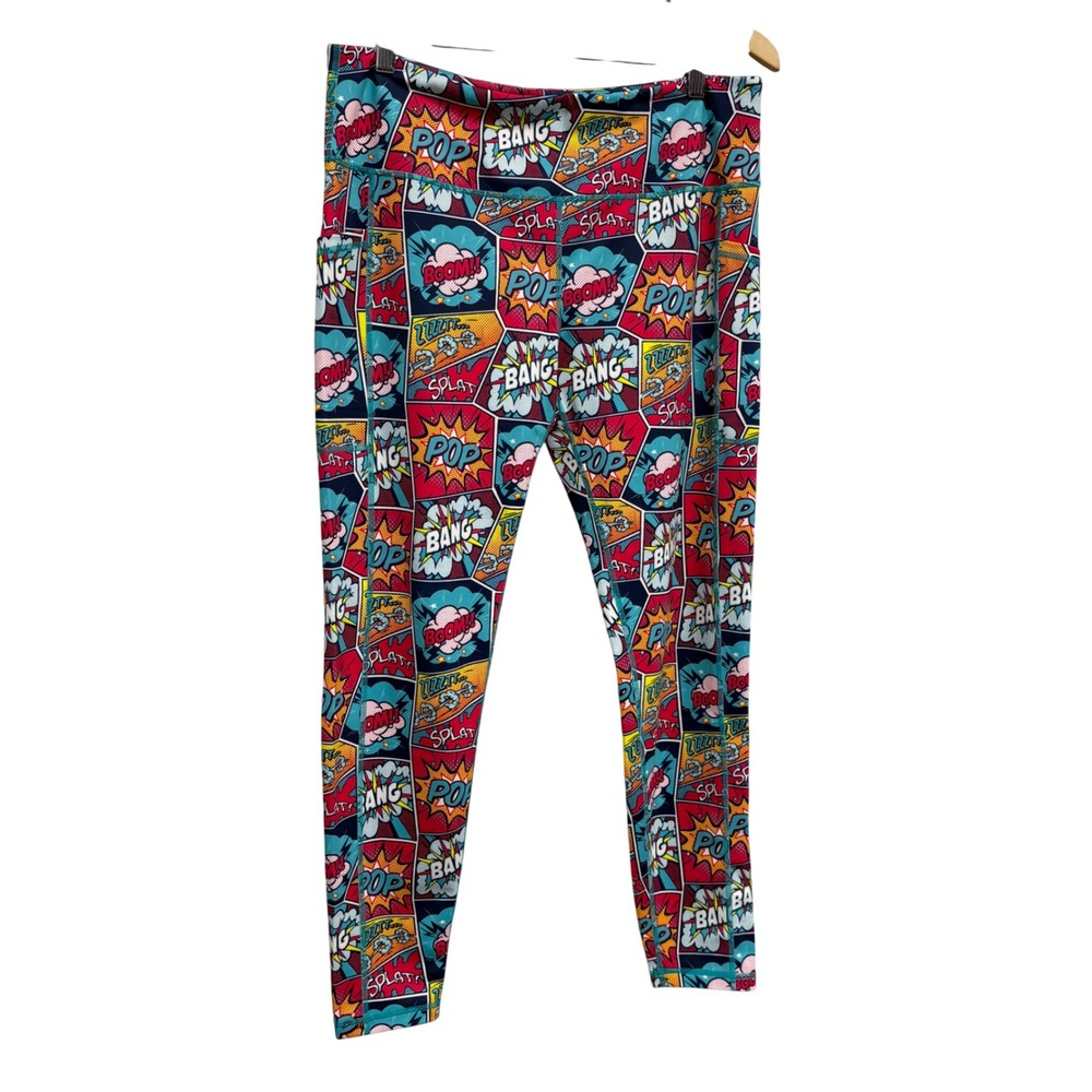 Constantly Varied Gear CVG Comic Book Pop Art Leggings Womens XXL Multicolor